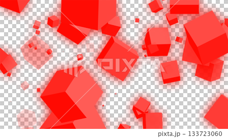 四角形がいっぱいの背景素材（透過）（赤） 133723060