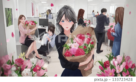Celebrating Success in an Office with Beautiful Flower Bouquets Celebrating Success in an Office with Beautiful Flower Bouquets 133723428