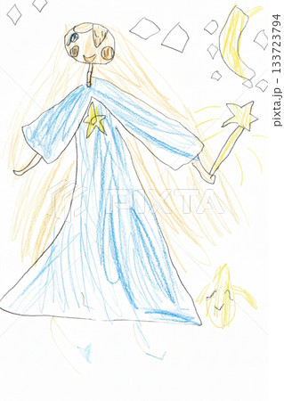 幼稚園児が描いたゲームのロゼッタと魔法の杖（手描き） 133723794