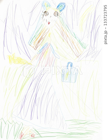 幼稚園児が描いたウサギ耳の七夕の織姫 幼稚園児が描いたウサギ耳の七夕の織姫 133723795