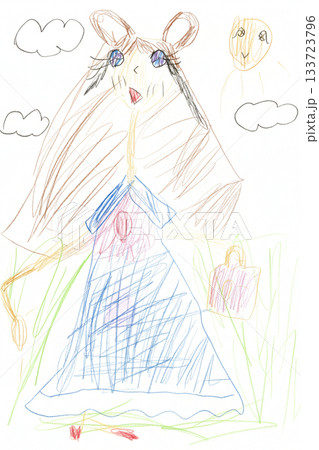 幼稚園児が描いた可愛い動物風の七夕の織姫(手描き) 幼稚園児が描いた可愛い動物風の七夕の織姫(手描き) 133723796