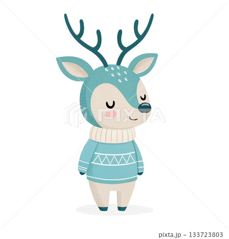 Cute baby reindeer sitting in the center 133723803