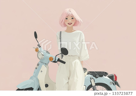 絵美シリーズ：絵美がモーターサイクルに寄りかかるシーン 133723877