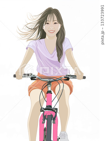 笑顔で自転車に乗る若い女性イラスト 133723991