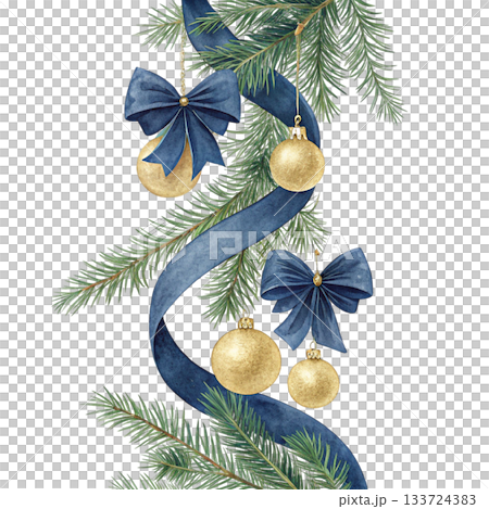Vertical Christmas garland watercolor style 133724383