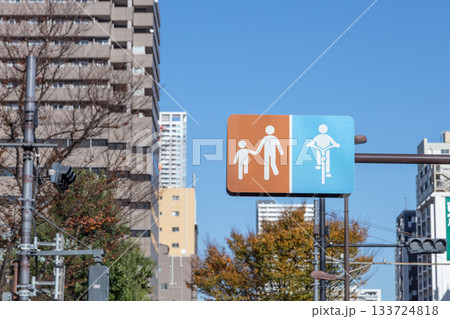 歩行者通行帯と自転車通行帯の区分け 歩行者通行帯と自転車通行帯の区分け 133724818