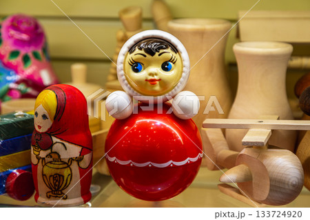 Traditional Russian roly-poly toy. Tumbler, happy childhood, nostalgia. Traditional Russian roly-poly toy. Tumbler, happy childhood, nostalgia. 133724920