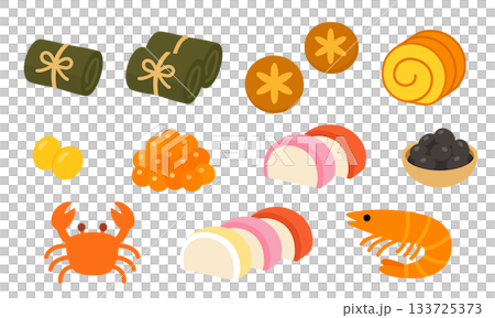 A minimalist illustration of Japanese New Year's food ingredients 133725373