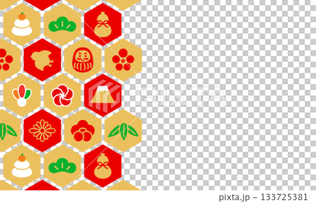 A gorgeous New Year's card background illustration with New Year's icons arranged in a hexagonal pattern 133725381