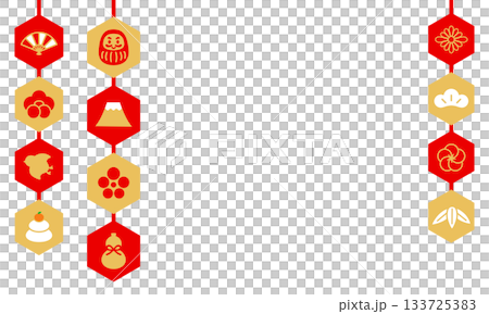 Japanese-style New Year's decoration background illustration with hanging hexagonal motifs 133725383