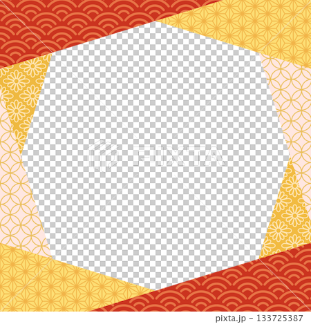 Octagonal frame background template with scattered Japanese patterns 133725387