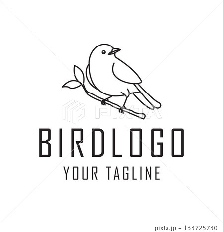 Line icon of a small bird on a leafy branch. Symbol of nature, fauna, peace, and freedom. Line icon of a small bird on a leafy branch. Symbol of nature, fauna, peace, and freedom. 133725730