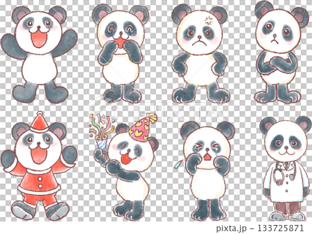 かわいいパンダのイラスト_色々な表情_セット 133725871