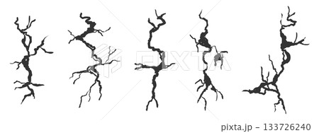 Crack wall, ground texture breaks on land surface. Ground fissure line sketch set. Crash fracture, land damage, earthquake 133726240