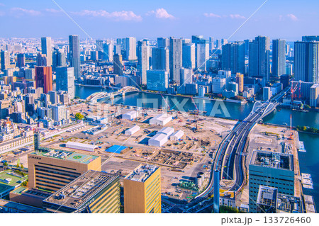 日本の東京都市景観 新時代へ。築地市場跡地などを望む。再開発へ…=14日 日本の東京都市景観 新時代へ。築地市場跡地などを望む。再開発へ…=14日 133726460