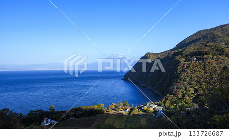 井田から望む、駿河湾と富士山 133726687