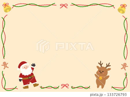 クリスマスのサンタクロースとトナカイの可愛いフレーム 133726793