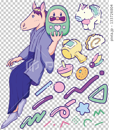 New Year's materials, New Year's cards, lucky charms, Memphis, New Retro, City Pop, Fancy 133726804