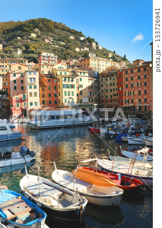 Camogli, Italy - November 29, 2025. Resort town by sea and mountain. Tourism, marina, yachts and recreation 133726941