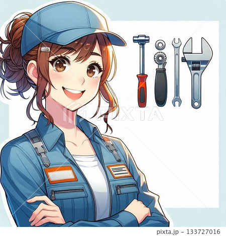 工場で働く、作業服姿の女性 133727016