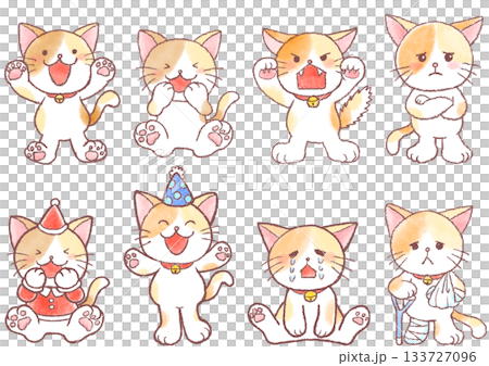 可愛い猫のイラスト_猫_色々な表情セット 133727096
