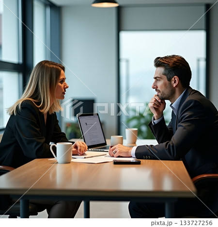 Business meeting sparks ideas in modern office setting Generative AI Business meeting sparks ideas in modern office setting Generative AI 133727256