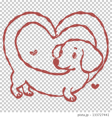 Cute dachshund forming a heart shape with its long body adorable Christmas dog love illustration 133727441