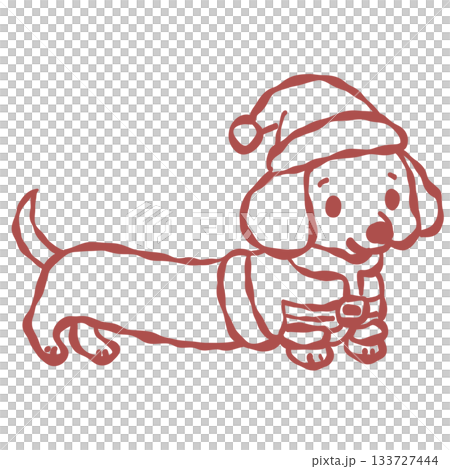 Dachshund in Santa hat extra long holiday pup walking in cozy outfit cute Christmas dog illustration winter festive art Dachshund in Santa hat extra long holiday pup walking in cozy outfit cute Christmas dog illustration winter festive art 133727444