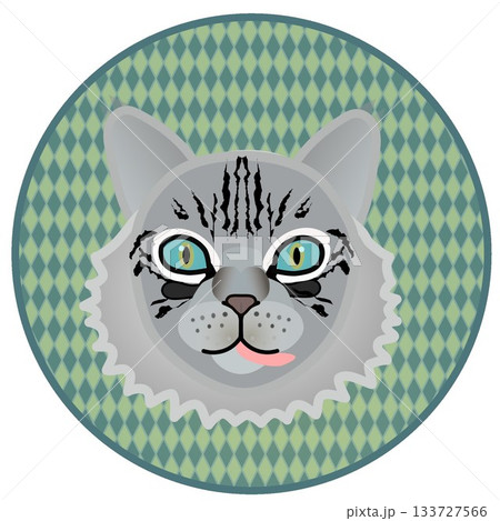 円形背景のついたサイベリアン猫の顔イラスト 円形背景のついたサイベリアン猫の顔イラスト 133727566