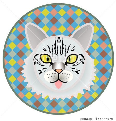 円形背景のついたサイベリアン猫の顔イラスト 133727576