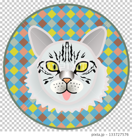 円形背景のついたサイベリアン猫の顔イラスト 133727576