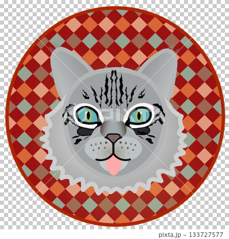 Siberian cat face illustration with circular background Siberian cat face illustration with circular background 133727577