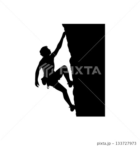 rock climber scaling cliff silhouette isolated on white background rock climber scaling cliff silhouette isolated on white background 133727973