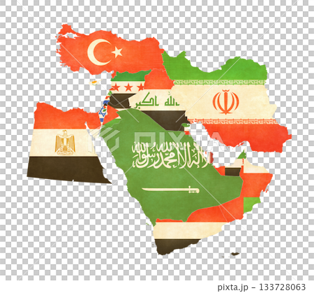 Isolated map with flags - Middle East Isolated map with flags - Middle East 133728063