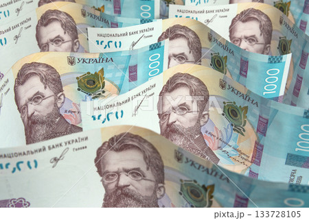 Banknotes of one thousand Ukrainian hryvnia close up 133728105