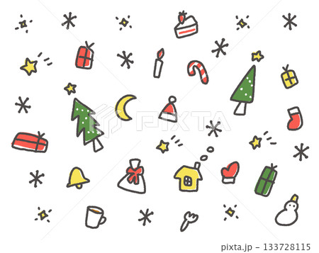 落書き風の手描きのかわいいクリスマスイラスト　背景素材 133728115