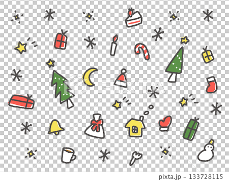 Cute hand-drawn doodle-style Christmas illustration background material 133728115
