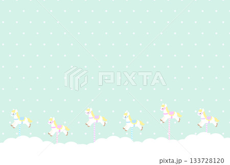 もくもくな木馬のファンシーフレーム　緑 133728120