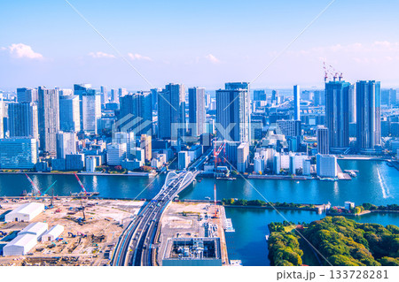 日本の東京都市景観 新時代へ。築地市場跡地などを望む。再開発へ…＝14日 133728281