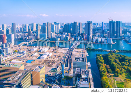 日本の東京都市景観 新時代へ。築地市場跡地などを望む。再開発へ…＝14日 133728282