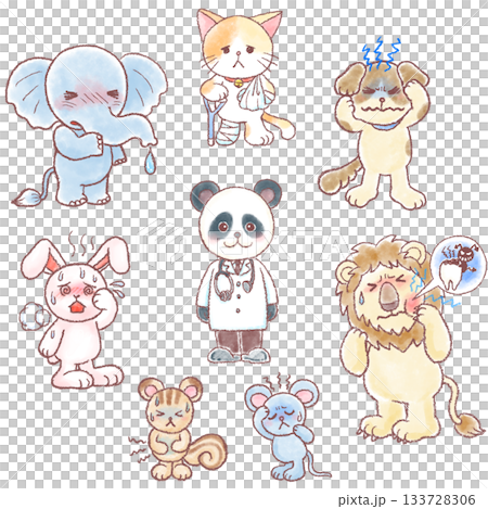 色々な動物のイラスト_病気や怪我 133728306