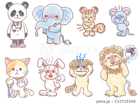 色々な動物のイラスト_病気や怪我 色々な動物のイラスト_病気や怪我 133728308