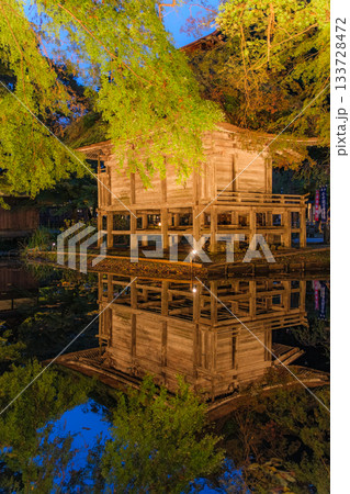 岩手県平泉町 秋の中尊寺、弁財天堂のライトアップ 岩手県平泉町 秋の中尊寺、弁財天堂のライトアップ 133728472
