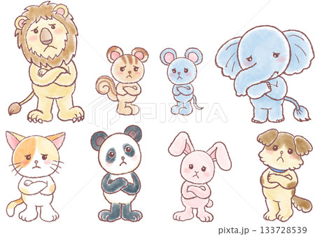 色々な動物達の困った表情セット_困った表情_悩んでいる_考え込む 色々な動物達の困った表情セット_困った表情_悩んでいる_考え込む 133728539