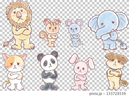 Set of various animals with troubled expressions_troubled expressions_worried_thinking 133728539
