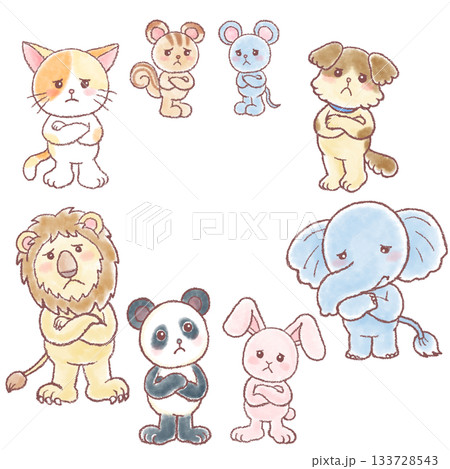 色々な動物達の困った表情セット_困った表情_悩んでいる_考え込む 133728543