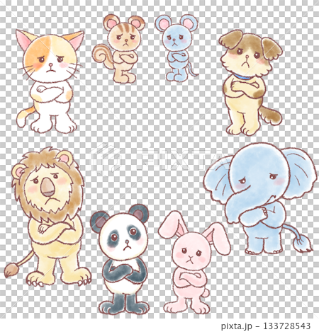 色々な動物達の困った表情セット_困った表情_悩んでいる_考え込む 133728543