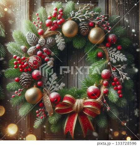 クリスマスリースのかわいいクリスマス 133728596