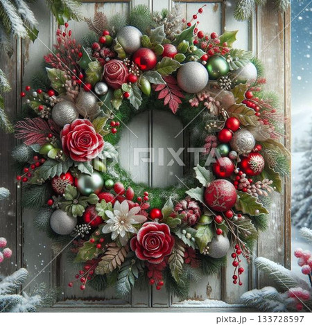 クリスマスリースのかわいいクリスマス クリスマスリースのかわいいクリスマス 133728597