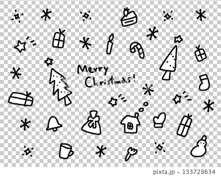 落書き風の手描きのかわいいクリスマスイラスト モノクロ線画 背景素材 落書き風の手描きのかわいいクリスマスイラスト モノクロ線画 背景素材 133728634